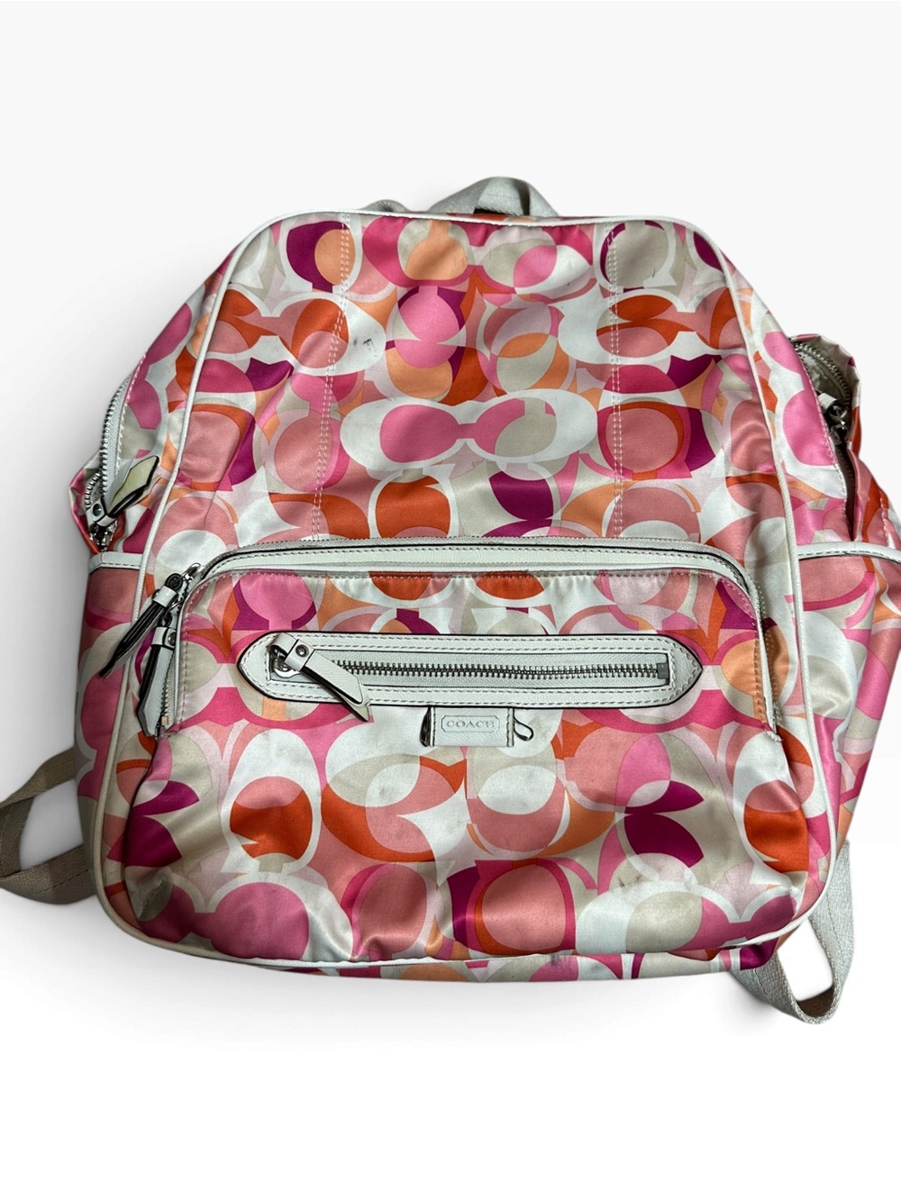 Coach Pink & Orange Signature Circle Print Backpack